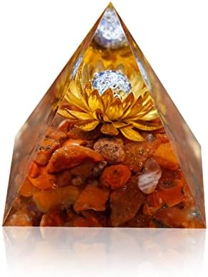Gimurm Orgone Healing Piramid Crystal Sphere Energy Tower com cristal vermelho, torre de energia do símbolo de lótus de cobre para decoração, saúde, proteção, gerador de energia, meditação