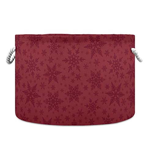 Kigai Christmas Red Floco de neve grande cesto de armazenamento redondo com alça, cestas de lavanderia decorativa dobrável para cobertor, corda de algodão Toas de toalhas de berçário Bin, 20 x 14