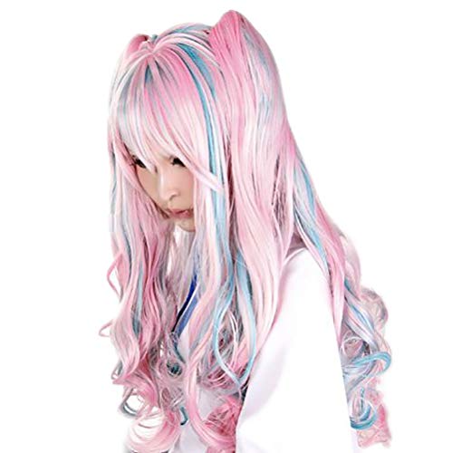 Perucas cacheadas sintéticas de cosplay próximo, colorido lindamente fria de renda cheia de renda cheia menina de cabelo multicolor curto