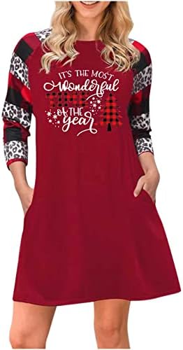 Badhub Xmas_dress feminino feminino de colarinho redondo vestido de manga longa impressão de festas casuais vestido longo