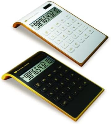 Calculadora Yocosii, design elegante e elegante, eletrônica de escritório/casa, calculadora de desktop com potência dupla, energia solar, 10 dígitos, tela LCD inclinada, design inclinado, preto e branco