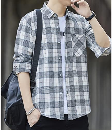 Camisa de flanela de manga comprida masculina Botão de ajuste relaxado camisetas xadrez casual camisa resistente a