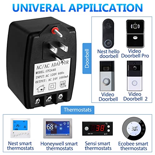 2 PCs 24VAC 40VA Plug in Transformer Doorbell Transformer Compatível com campainha de anel, Ecobee, Sensi, Nest e Honeywell Termostato