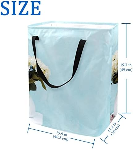 Cesto de lavanderia de kapotofu com alça, flor azul de flor grande cesta de armazenamento de algodão para roupas