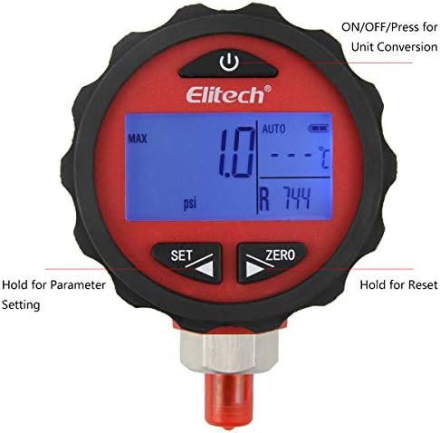Elitech PG-30Pro Refrigeração HVAC Digital Alta pressão Medidor 87 Refrigerantes -4.5-800 psi 1/8 '' NPT