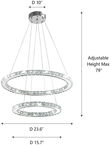Lustres de cristal modernos de siljoy 2 anéis ajustáveis ​​luminária pendente de círculo 3 luminária de luminagem de luminagem led de teto luminad de lâmpada de teto para sala de jantar quarto de jantar quarto