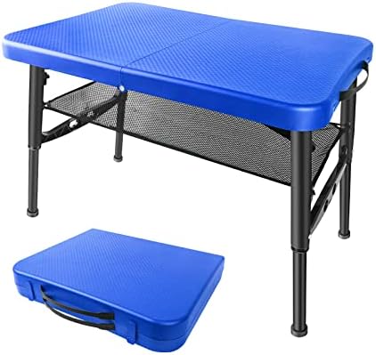 Mesa de acampamento de poço, mesa de praia, mesa dobrável ajustável em altura, mesa portátil, também perfeita como mesa de trailer,