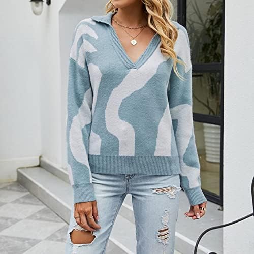 Camiscedores para mulheres colorir suéter correspondente ao pulôver solto V suéter de cor de pescoço combinando