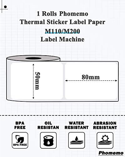 Impressora de etiqueta de código de barras MemoQueen M200 com 1 rótulo de rolos 1,96 x3.14, fabricante de etiqueta Bluetooth portátil de 3 polegadas para pequenas empresas, máquina de adesivos térmicos com fita, para logotipo, varejo, BLAC