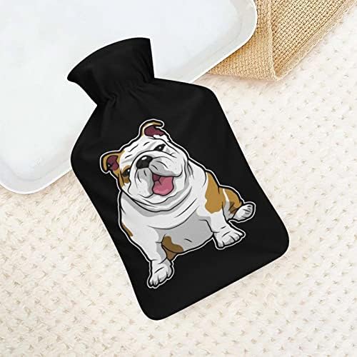 Bulldog inglês fofo bolsa de água quente com tampa de pelúcia curta garrafas de água morna portáteis quentes de mão 1000ml