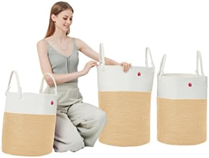 Melomin Natureme Cotton Corda de lavanderia de lavanderia - 17 ”x15” - Lata de cesto de armazenamento para casas para cobertores, edredons, toalhas e brinquedos