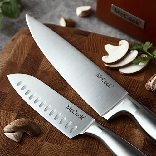 McCook Mc69b Knives de cozinha de aço inoxidável Conjunto de blocos + McCook Mc59b Facas de bife de 6
