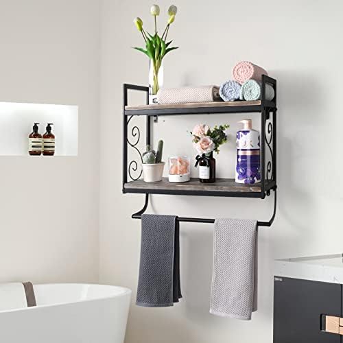 Prateleiras de banheiro de 2 níveis de rongcn com barra de toalhas, categoria de armazenamento de vaso sanitário, prateleira flutuante