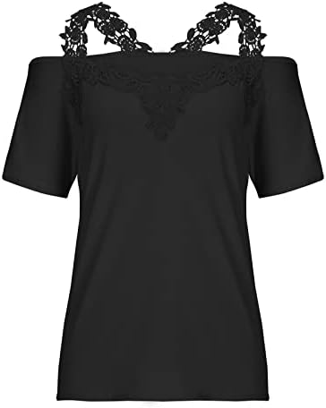 Camiseta de tamanho grande para mulheres V Camisa de barra de renda pesco