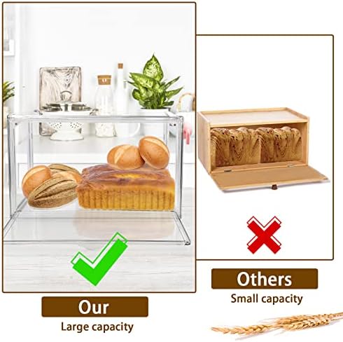 Risiculis 2pcs Caixa de pão grande para bancada de cozinha, recipiente de armazenamento de pão de dupla camada empilhável, caixas de pão transparente para balcão de cozinha, guardião de pão para pão caseiro, bagel, muffins, rolos