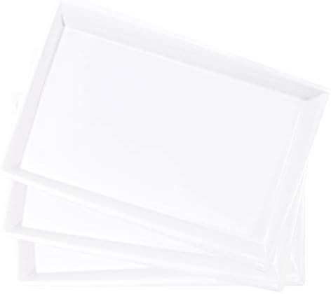 LLSF 12 Pacote Bandejas de porção de plástico branco, 15 x 10 Platters de porção, bandejas de alimentos descartáveis ​​perfeitas para buffet e festas, para casamento e festa