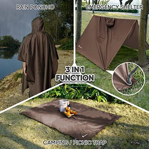Poncho de chuva com capuz de pteromia para adulto com bolso, capa de chuva leve à prova d'água para camping