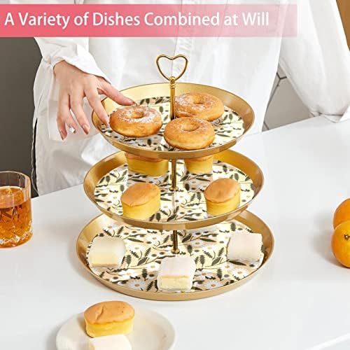 3 Placa de fruta de cupcake de 3 camadas de sobremesa Plástico para servir suporte de exibição para casamento de aniversário Decorações de chá de chá de chá de bebê redondo, padrão de flores floral branco