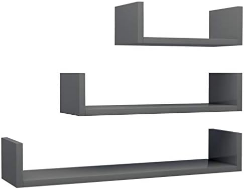 Prateleira de exibição de parede CUMYZO 3 PCs de alto brilho de madeira de engenharia cinza 3,8 kg/8.36ib prateleiras