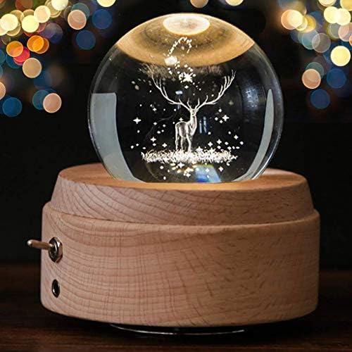Lkyboa lumin projetando led 3d Crystal Ball Box Box Box Caixa de música iluminada cervo rotativo