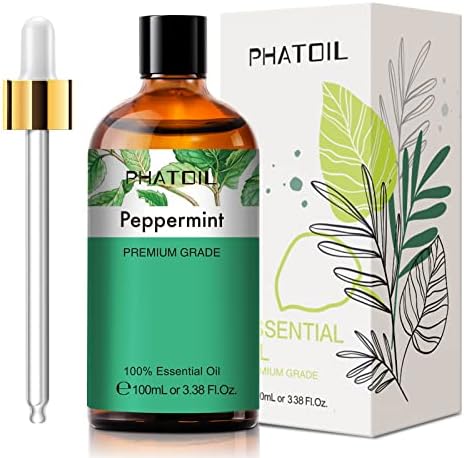 PHATOIL 3.38fl.oz Peppermint Oil, para difusores de aromaterapia, umidificadores, cuidados com a pele, massagem, Ótimo para fabricação de vela e sabão DIY, enorme garrafa de 100 ml