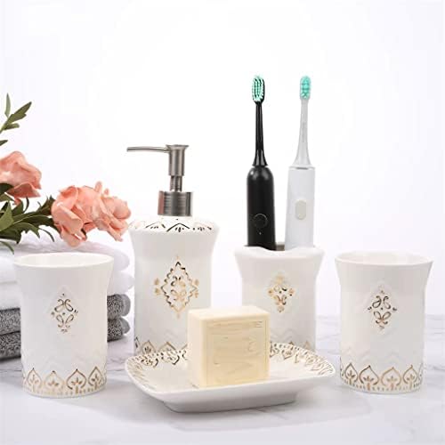 CDYD Banheiro de cerâmica de estilo europeu de cinco peças de enxaguatório bucal escova de dentes de dentes de dentes de