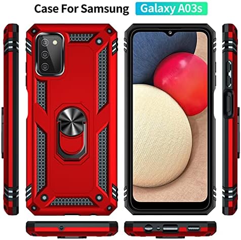 Pushimei para o caso Samsung Galaxy A03S com protetor de tela HD [grau militar de 16 pés. Drop Tested] Caixa de telefone protetora do suporte do anel magnético para o Samsung Galaxy A03s, vermelho