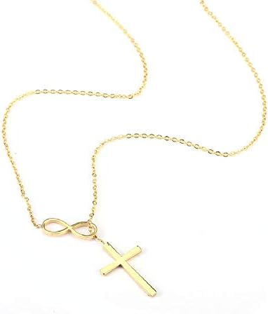 Minijewelry Silver Cross Colar Colar Rose Gold Cross Cross Colar Colar Cross Cruzado Infinito Colar para Mulheres, 18 polegadas