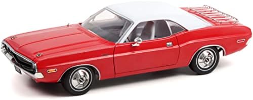 Greenlight Collectible 1970 Challenger The Challenger Deputy Bright Red com Top White Top 1/18 Modelo Diecast Model