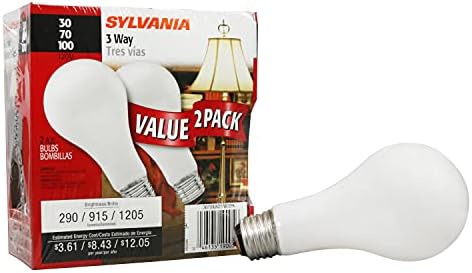 Sylvania incandescente de lâmpada A21 incandescente, 30w/70w/100w, base média de 3-contato, 2700k branco macio-2 pacote