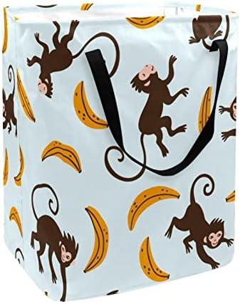 Happy Macacos Amarelo Padrão de Banana Print Lavanderia dobrável cesto de lavanderia, cestas de roupa à prova d'água 60l Lavagem de roupas de roupas de roupas para o dormitório quarto do banheiro