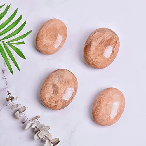 Cnyanfei 2pcs Natural Peach Moonstone Palm Stones a granel 55-70mm Real laranja lave pedra de lua de cálculos para cura pedra