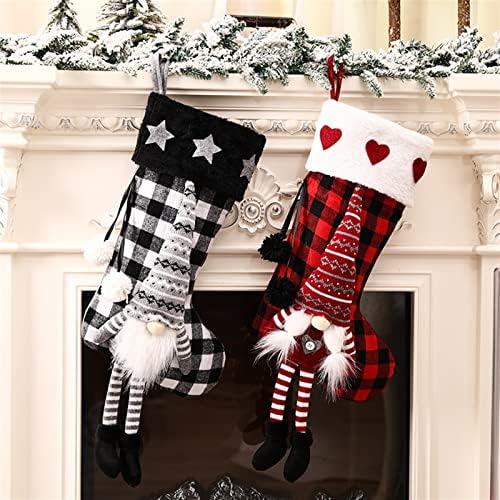 2 pacotes de meias personalizadas de Natal, gnomo de Natal Elf Red, preto e vermelho Buffalo Meias de Natal, arbustos de lareira de Natal