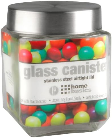 Home Basics X-Large 67 oz. Recipiente de jarra de garada de vidro quadrado fresco selado com tampa de toque de aço inoxidável