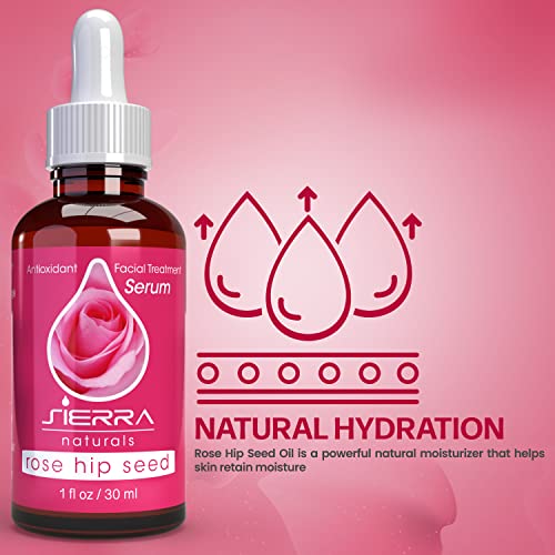 Sierra Naturals Oil Rosehip para rosto, óleo de semente de rosa, benefícios para a pele, ótimo para o soro anti-oxidante de beleza