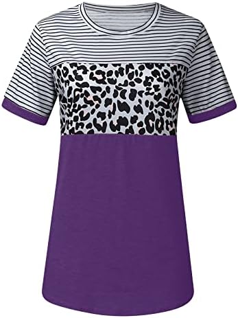 Camisas femininas Manga curta Top Tees Boat Pescoço Spandex Colorblock Legro de leopardo Princo listrado Camisas de verão Roupas