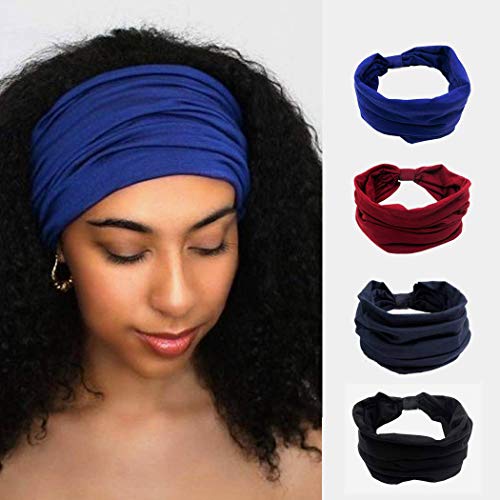 Aiooee -bandana africana Bandas de cabelo atadas na cabeça de ioga preta envolta lenço de cabeça elástica larga para mulheres e meninas