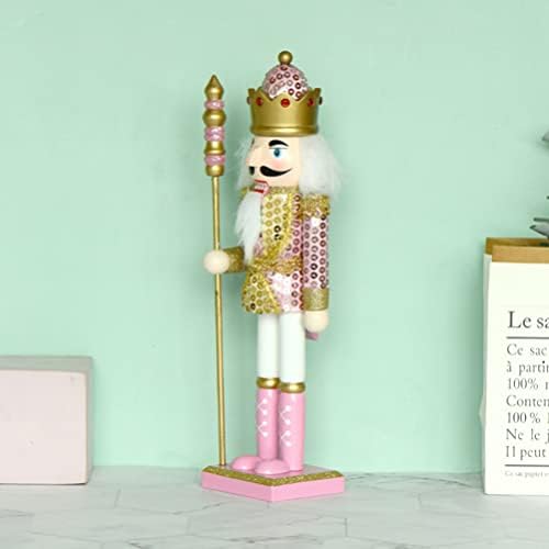 Figuras de nozes de nutas de Natal de Sewacc Wooden King Quebra -Nozes para Artes de Artes de Natal Decoração Pink 30cm