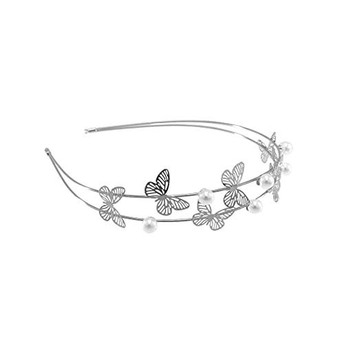 NSLS Butterfly Hairband For Girls Silver Pearl Butterfly Headpied Filhos fofos Tiara Headwear Acessórios