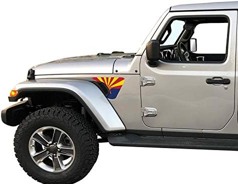 Decalques da torre Arizona Flag State Fender Inlays Fits: 2018 e UP Jeep Wrangler JL Jt Sport Moab Sahara Altitude