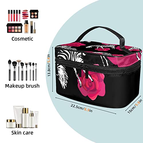 Padrão de flor de animais de zebra Grande bolsa cosmética Travel Organizador de maquiagem de caixa para mulheres meninas