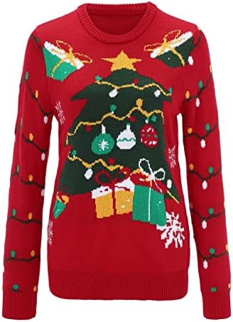 Sweater Feia de Natal para mulheres fofas Santa Crewneck Pullover Casual Funny Funny Xmas de Manga Longa Tops
