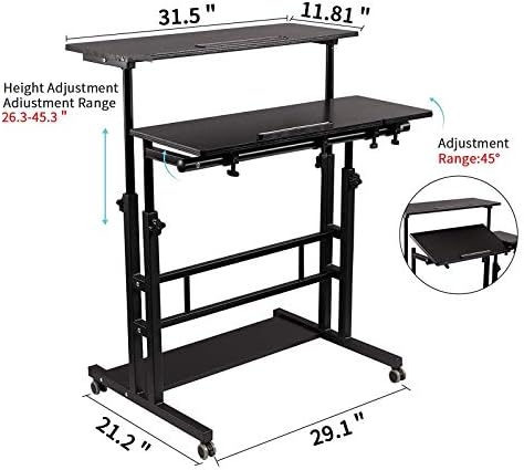 Hadulcet Mobile Standing Desk, Rolling Table Desk Ajustável Computador, Stand Up Laptop Desk Mobile WorkStation para