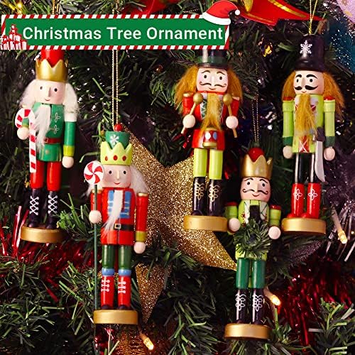 JOLIK 5 PCS Conjunto de enfeites de nutcacker de natal, figuras de quebra -nozes com bocas de abertura decorações de Natal para árvore de Natal, decoração de mesa - Verde vermelho
