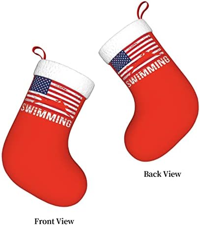 QG ZZX Nadador American Flag American Christmas Staques de Natal Lareira pendurada Meia de 18 polegadas decoração de férias