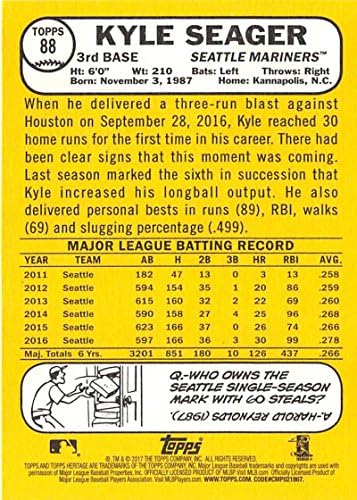 2017 Topps Heritage 88 Kyle Seagre Seattle Mariners Baseball Card