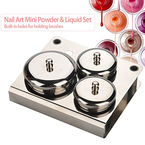 3PCS Professional Nail Art Mini Powder Liquid Liquid, suporte de pó de acrílico em aço inoxidável com tampas, ferramentas de manicure para equipamentos de unhas para manicure de decoração de pigmento em pó de unha