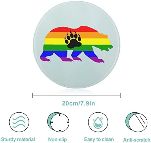 Gay Bear Pride - Bandeira LGBT Planta de pata de pata Losses de corte redondo viagens de vidro temperado tapete de corte multiuso