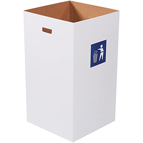 Lata de lixo ondulado com o logotipo de resíduos, 50 galões, 18 x 18 x 36 , branco, 10/pacote