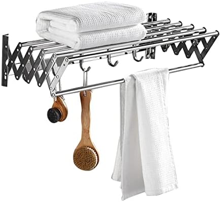 LMZPJ Towel Rack Montado com a parede Rack de recorde de recorde de recorde de recorção de recortes de aço inoxidável montado na parede Rack de roupas de roupas de roupa de lavanderia 6 com gancho com gancho